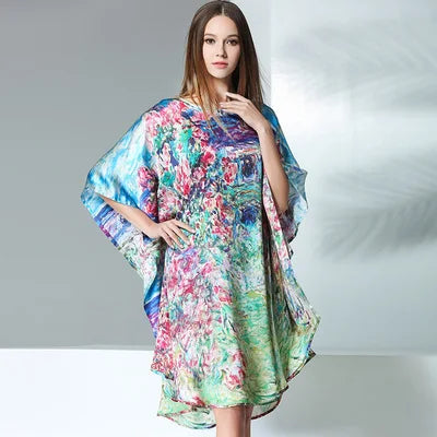100% Mulberry Silk Nightgowns For Women  Long   Silk Nightdress  Real Silk sleepwear  Ladies Female   Gift Loose Large Free size