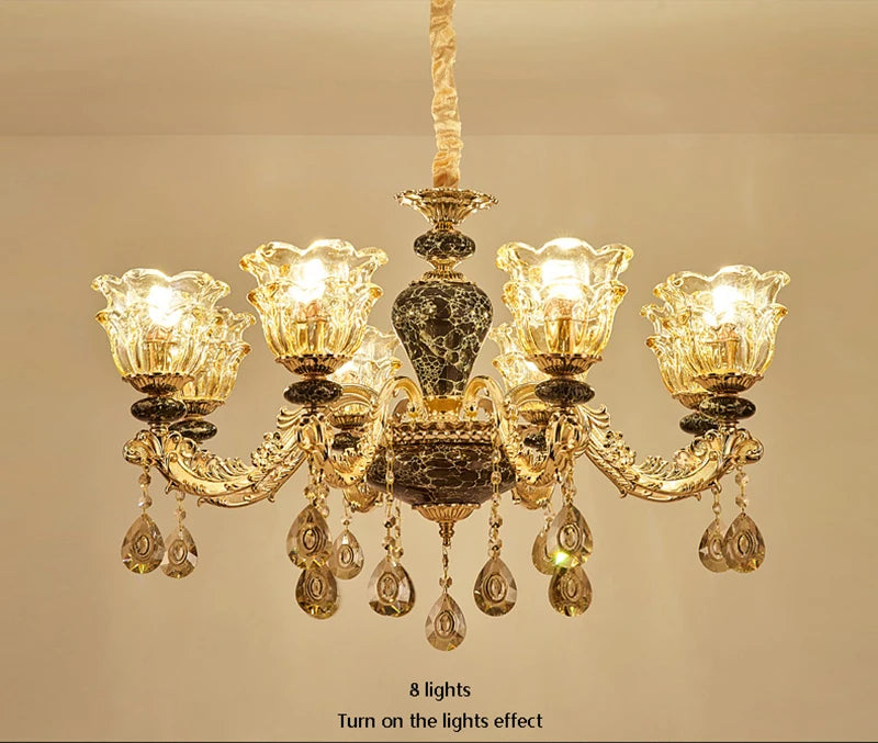 French Luxury Crystals Chandelier Living Room Bedroom Lamps Atmosphere Minimalist Ceramic Bedroom Crystal Lamp Villa Light Stair