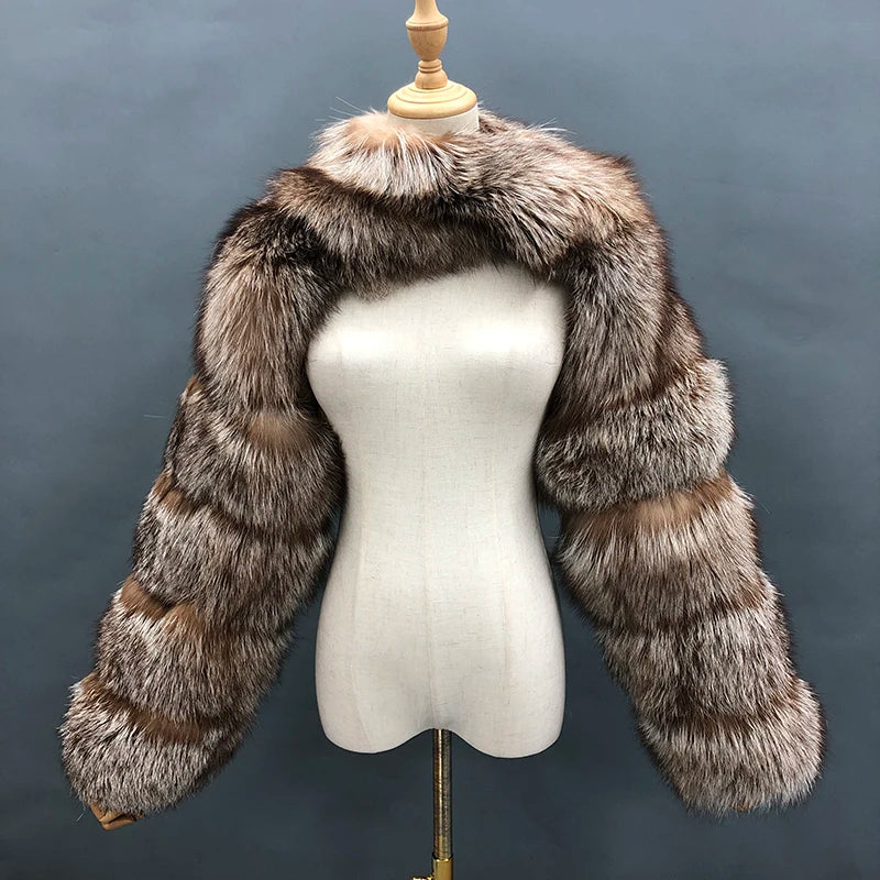 Fur Sleeve Women Fashion Luxury Real Fox Fur Coat Single Sleeve New Arrival