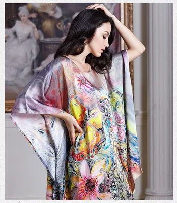 100% Mulberry Silk Nightgowns For Women  Long   Silk Nightdress  Real Silk sleepwear  Ladies Female   Gift Loose Large Free size
