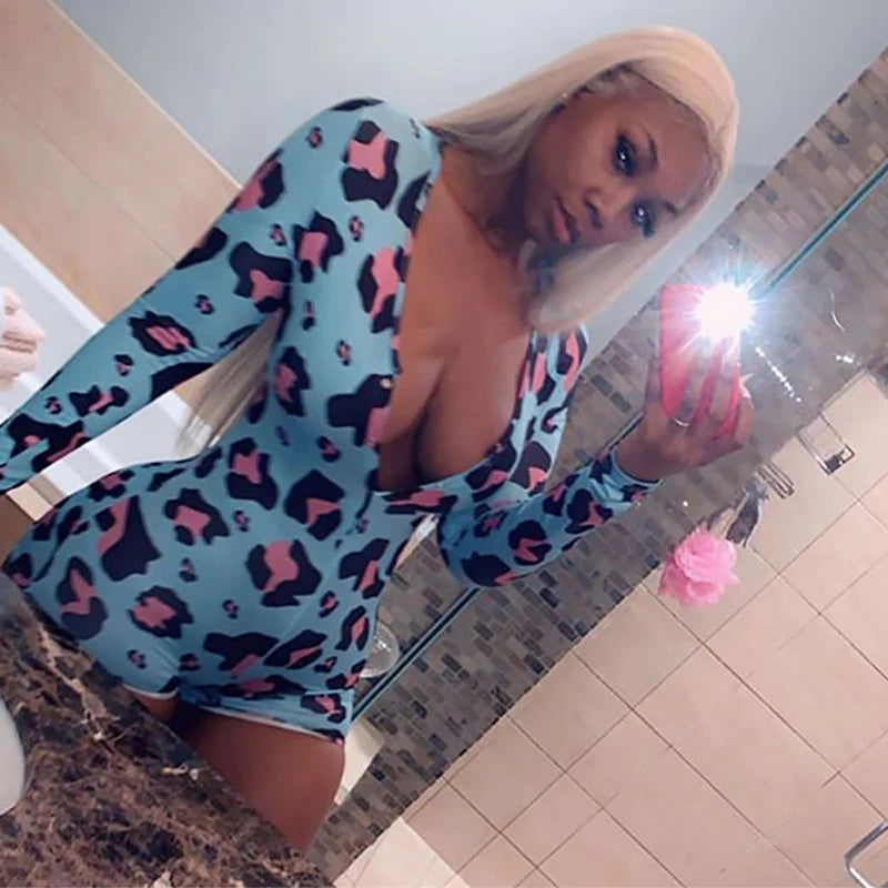 OMSJ 2026 Spring Sexy Women Purple Leopard Print Elegant Sleepwear Pajamas Onesies Long Sleeve Bodycon Short Jumpsuits Nightwear