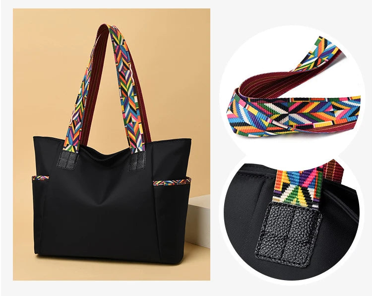 aliwood New Large Capacity Nylon Women Shoulder Bags Simple Colorful Shoulder Strap Waterproof Casual Tote Shopping Bag Handbags