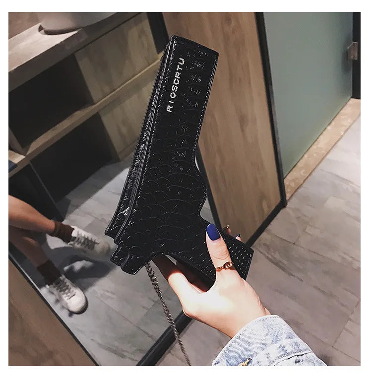 YoReAi New 3D Gun Shaped Chains Women Shoulder Bags Luxury Leather Crossbody Bag Lady High Quality Small Purses Clutch for Girls