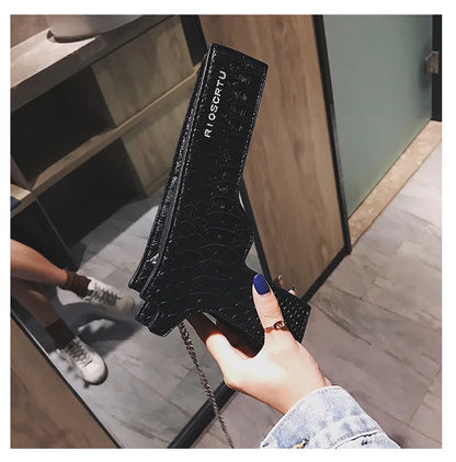 YoReAi New 3D Gun Shaped Chains Women Shoulder Bags Luxury Leather Crossbody Bag Lady High Quality Small Purses Clutch for Girls