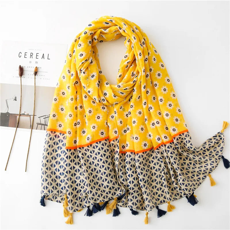 2020 New Fashion Print Summer Women cotton Scarf Polka Dot Beach Hijab Shawls and Wraps Female Foulard Echarpe Designer Bandana