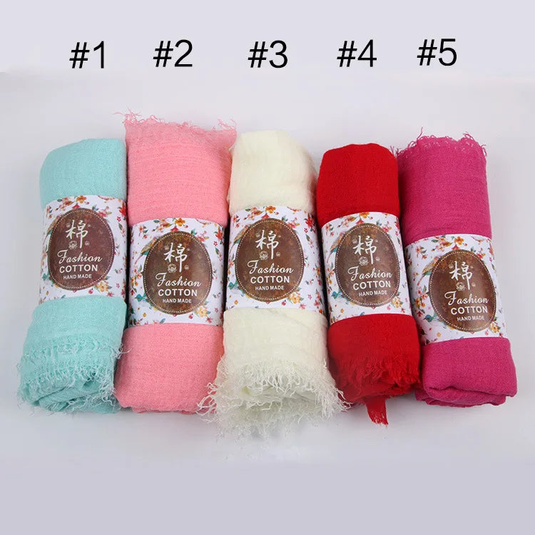 12pcs/lot Plain Wrinkle Wrap Cotton Viscose Long Shawl Scarf Women Crinkle Hijab Shawl Muslim Head Hijab scarf wholesale