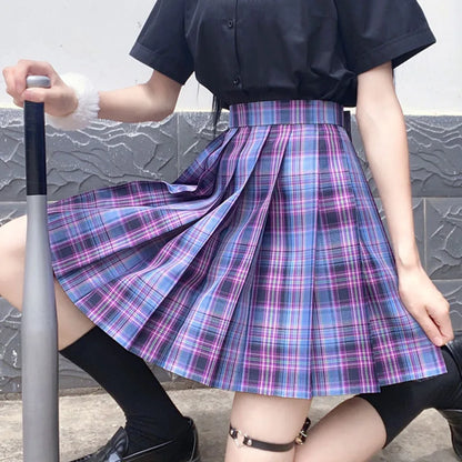 School Girl Uniform Pleated Skirts Japanese School Uniform High Waist A-Line Plaid Skirt Sexy JK Uniforms for Woman Full set