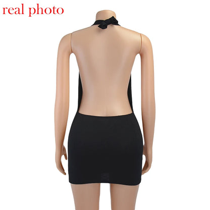 Cryptographic Halter Sexy Backless Mini Dresses Bodycon Skinny Club Party Sleeveless Knitted Dress Fall Streetwear Beach Holiday