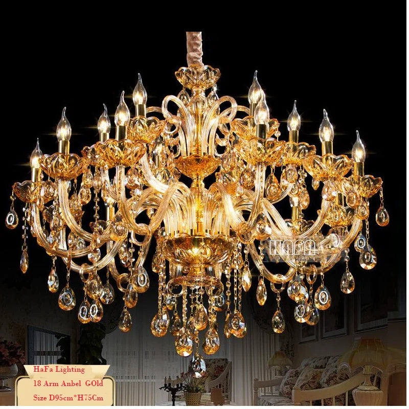 Large 18/24/30 Lights Modern Big Lustres 100% K9 Crystal Luxury Home Decoration Transparent/Amber/Gold/Cognic Villa Chandelier