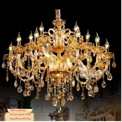 Large 18/24/30 Lights Modern Big Lustres 100% K9 Crystal Luxury Home Decoration Transparent/Amber/Gold/Cognic Villa Chandelier
