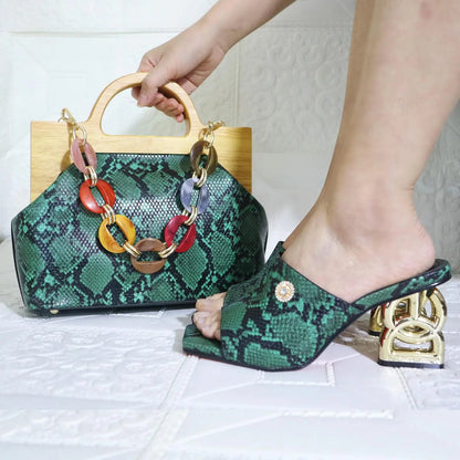 Doershow new come Matching Women Shoe and Bag Set Decorated green Nigerian Shoes and Bag Set Italy Shoes and Bag set 31-13