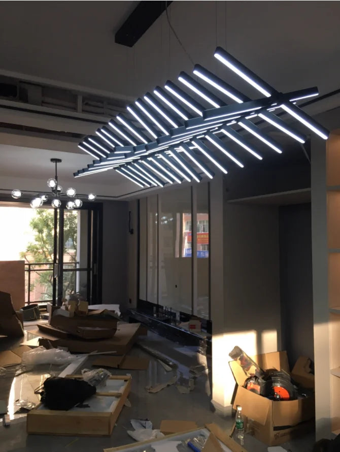 Modern LED Ceiling Chandelier Lights Nordic Luxury Pendant Lights for Living Dining Room Fish Bone Design Dimmable Hanging Lamp