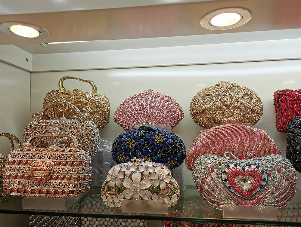 XIYUAN Popcorn Crystal Clutch Bags MINI Metal Box Minaudiere Purses Wedding Party Dinner Handbags Rhinestone Clutches Bags Gift