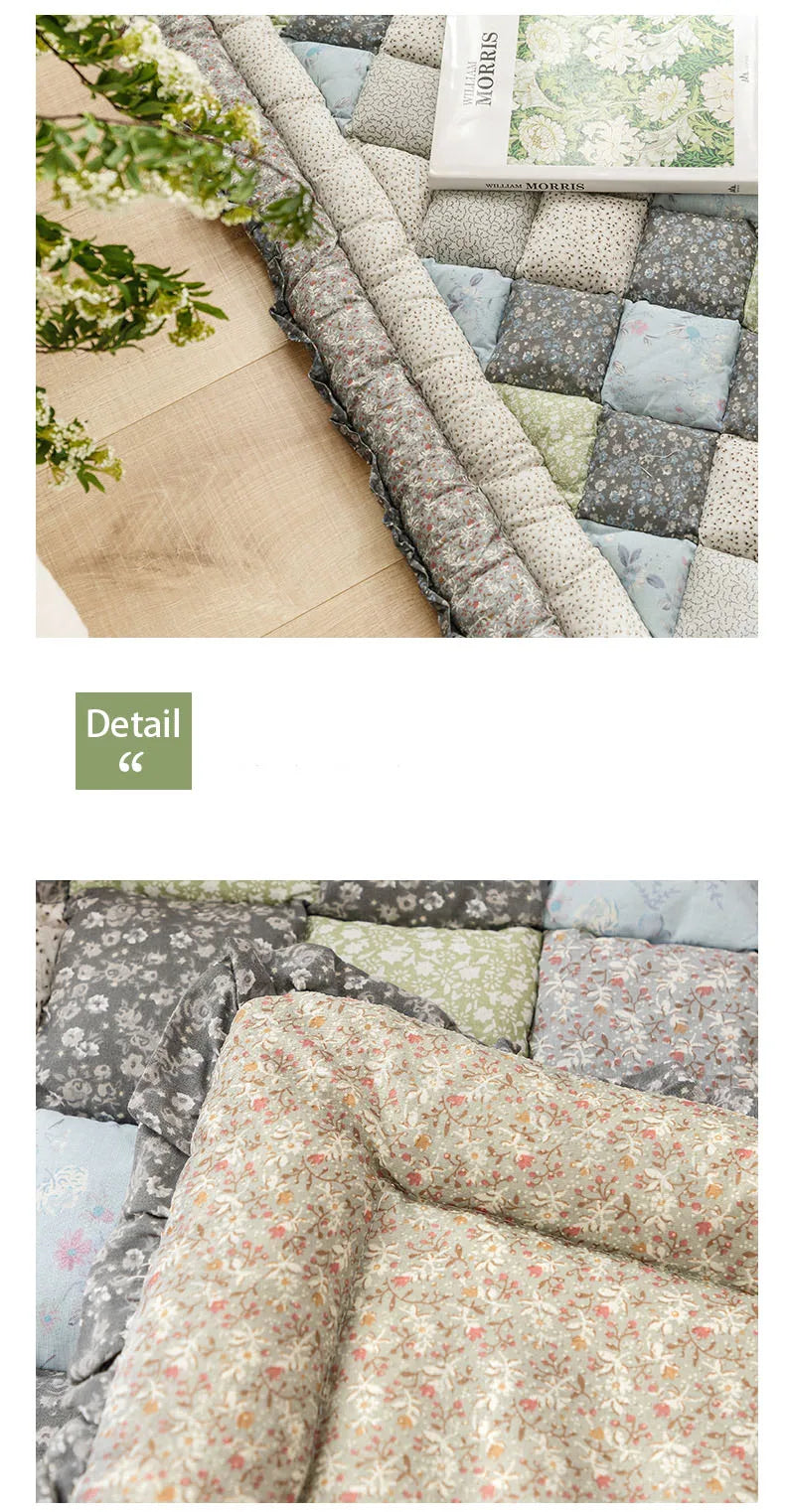 Large Thick Cotton Quilted Rugs for Living Room Anti Slip Bedroom Bedside Carpet Rugs Winter Warm Floral Print Tatami Floor Mats