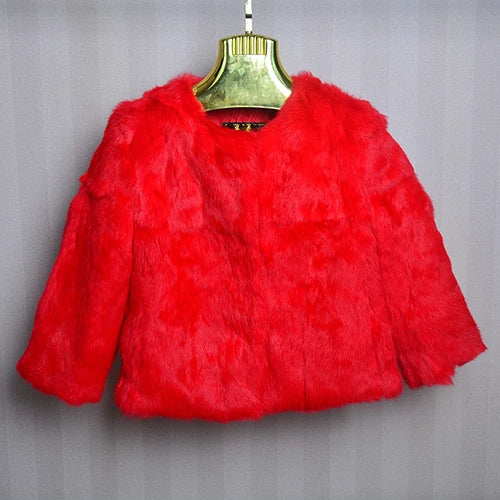 Genuine Full Pelt Fur Jacket Women's Design Rabbit Fur Coat Natural Wholeskin Fur Coat O-Neck Fashion Slim Thin Rabbit Fur Coat
