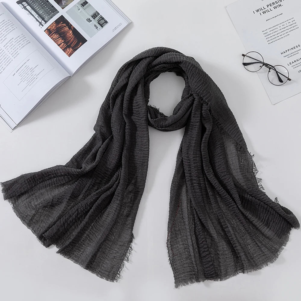 2026 Muslim Fashion Women Crinkle Hijab Scarf Soft Solid Head Scarves Turban Shawls and Wraps Hijab femme musulman kopftuch