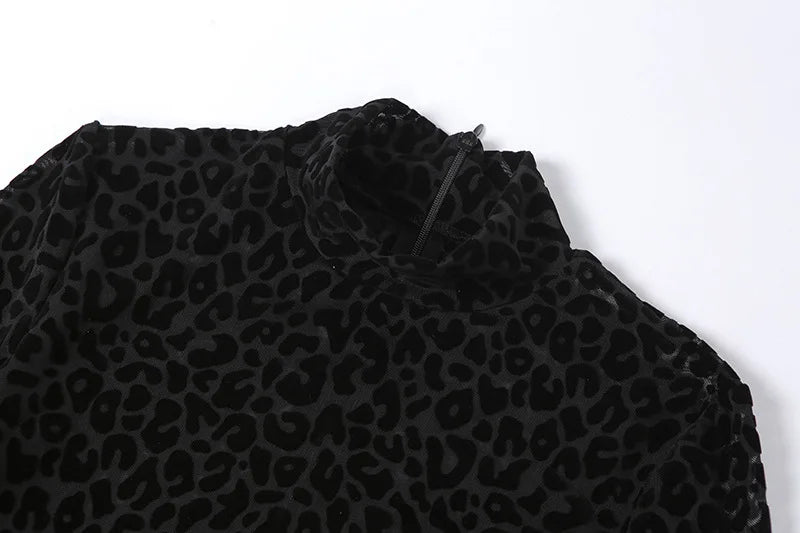 Shestyle Leopard Transparent Jumpsuits Women Skinny Back Zip Mock Neck Black Sexy 2021 Hot Animal Print Slim Clubwear Fitness