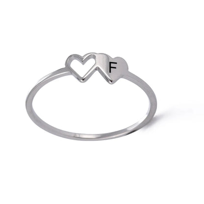 COOLTIME Initial Letter Ring for Women Stainless Steel A-Z Alphabet Double Heart Rings Simple Wedding Cheap Gift For Lover