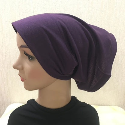 H066 Plain tube hat with cardboard underscarf Muslim Turban Pure Color Stretch Inner Hijabs Women Head Scarf Under Hijab Bonnet