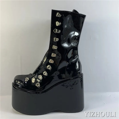 12.5cm fashion wedge heel, stage performance style, street style, sexy custom boots, model stage show ankle boots