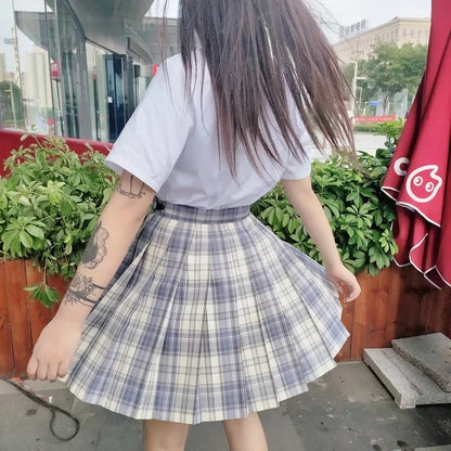School Girl Uniform Pleated Skirts Japanese School Uniform High Waist A-Line Plaid Skirt Sexy JK Uniforms for Woman Full set