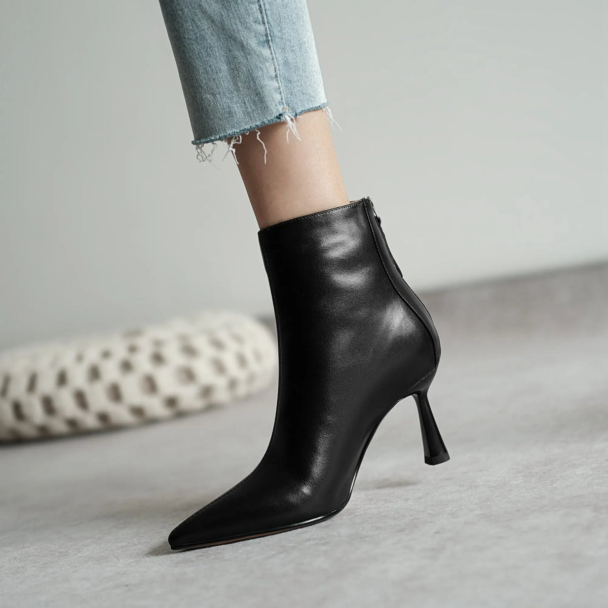 Krazing Pot Big Size 42 Cow Leather Pointed Toe High Heels Chic Design Concise Winter Spring Shoe Dress Warm Wedding Ankle Boots