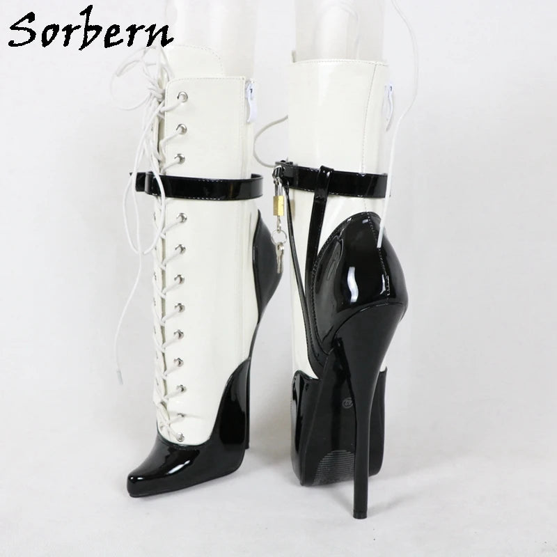 Sorbern Sexy Lockable Ankle Boots For Women Ballet High Heel Stilettos With Chains Sm Shoes Crossdresser Custom Colors