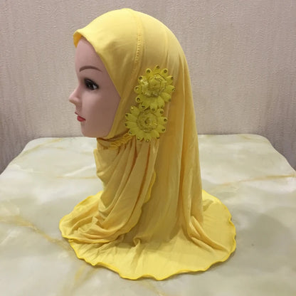 H081 beautiful small girl hijab with flowers cute hijab hats women's caps can fit 2-6 years old girls