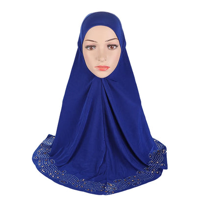 H001 Adults big size muslim hijab scarf with rhinestones islamic headscarf hats armia pull on headwrap ramadan gift