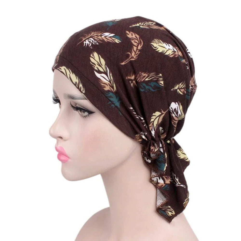 2020 NEW Fashion Women Flower Muslim Ruffle Cancer Chemo Hat Beanie Scarf Turban Head Wrap Cap Printed Headwear Lady Hats