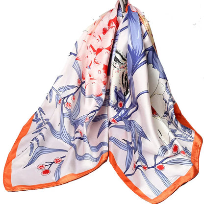 Wholesale Fashion Floral Print Kerchief Silk Satin Shawls and Wraps Hijab Scarfs Female 90cm*90cm Square Bag Scarves For Ladies