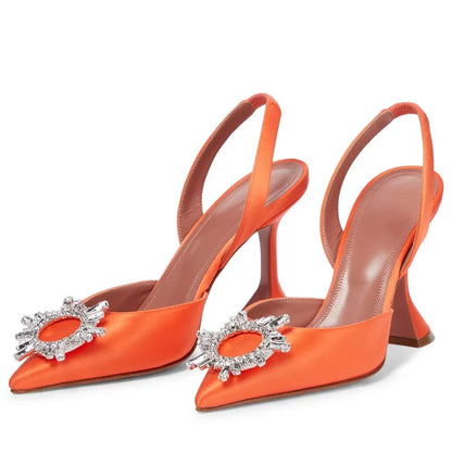 2025 Brand women Pumps luxury Crystal Slingback High heels Summer bride Shoes Comfortable triangle Heeled Party Wedding Shoes