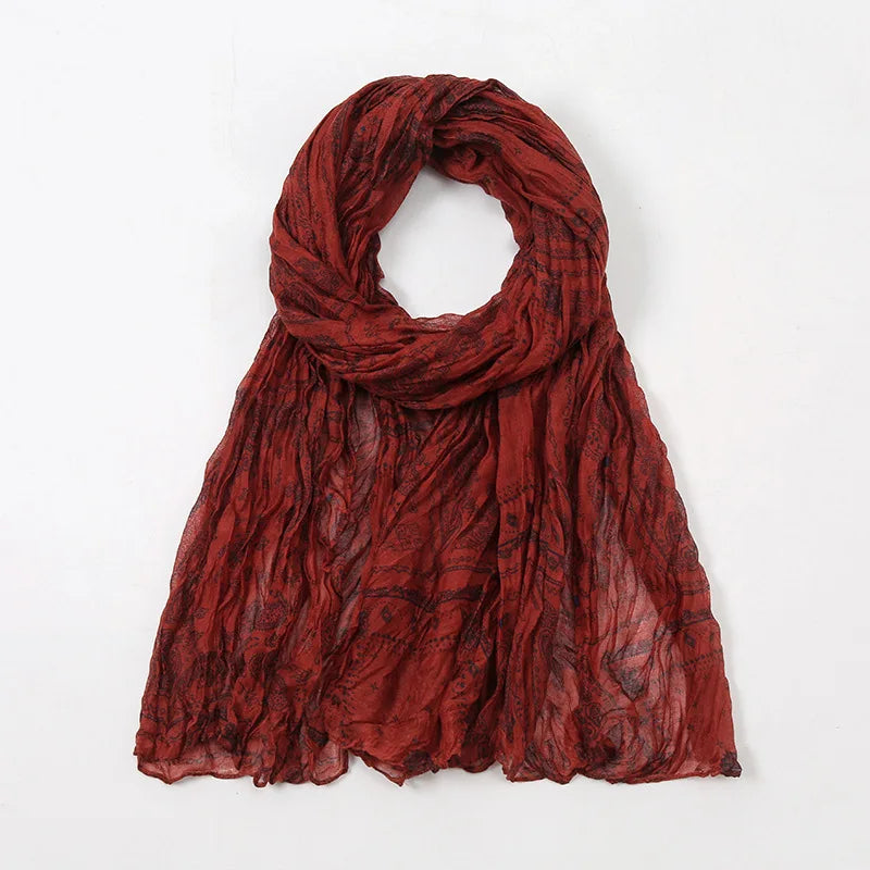 Spain Lovely Polka Floral Crinkle Viscose Shawl Scarf Lady Soft Thin Beach Wrap Pashmina Stole Bufandas Muslim Hijab 175*85Cm