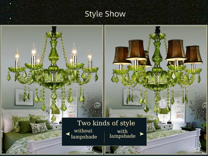 Luxury Green Crystal Chandelier Wedding Parlor Bedroom Villa Hanging Lamp Hotel Restaurant Cafe Bar E14 Candle Pendant Lights
