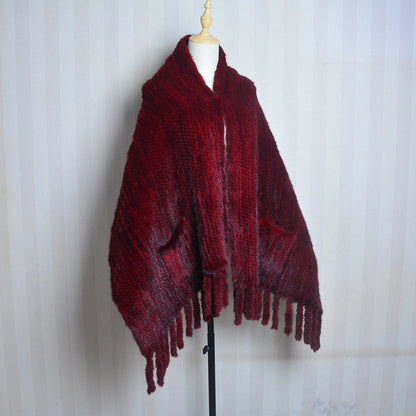 2026 New Women Genuine Knitted Mink Fur Showl Scarf Lady 100%Natural Real Mink Fur Shawl With Tassel Fashion Mink Fur Ponchos