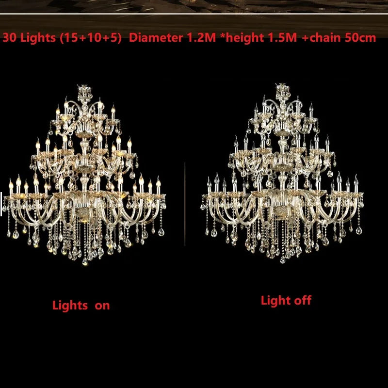 Large 18/24/30 Lights Modern Big Lustres 100% K9 Crystal Luxury Home Decoration Transparent/Amber/Gold/Cognic Villa Chandelier
