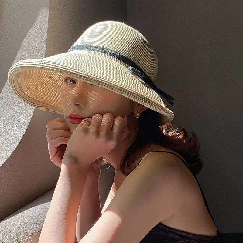 Women's summer hat Women's bucket hat Straw hat beach hat ceremony women's hats spring 2021 belt  visor sun protection hat