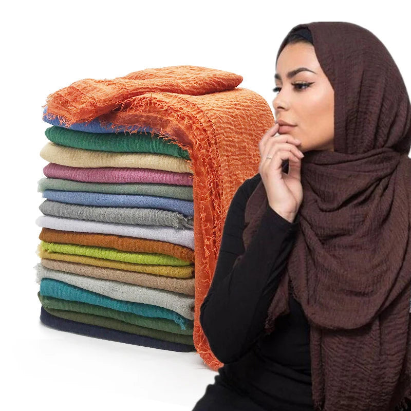 2026 Muslim Fashion Women Crinkle Hijab Scarf Soft Solid Head Scarves Turban Shawls and Wraps Hijab femme musulman kopftuch