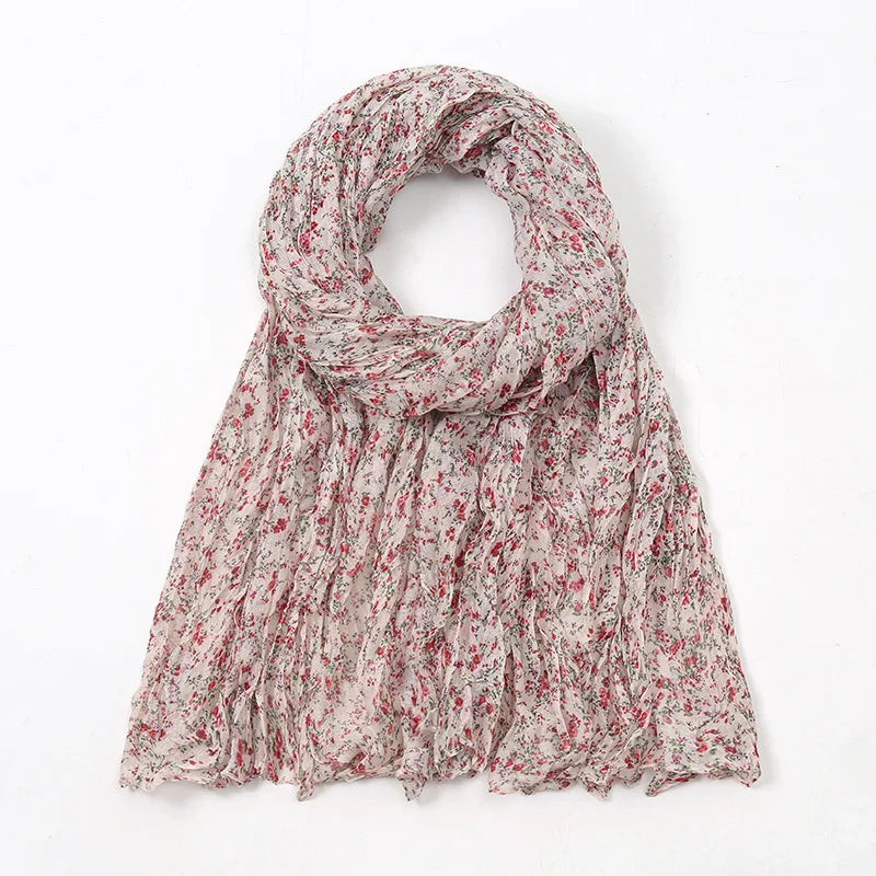 Spain Lovely Polka Floral Crinkle Viscose Shawl Scarf Lady Soft Thin Beach Wrap Pashmina Stole Bufandas Muslim Hijab 175*85Cm