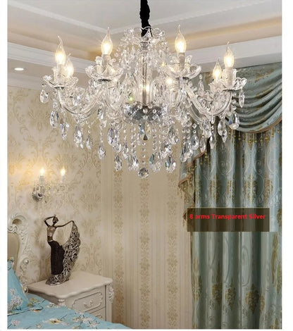 Modern European Style Gold/Silver Clear Crystal Chandelier K9 Hanging Light Fixture Clear Crystal Home Lighting Decor