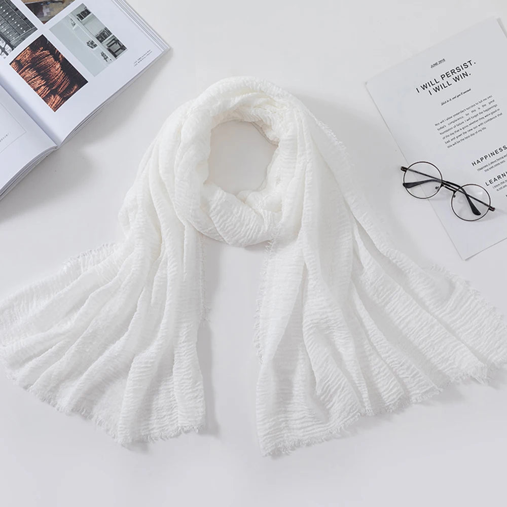 2026 Muslim Fashion Women Crinkle Hijab Scarf Soft Solid Head Scarves Turban Shawls and Wraps Hijab femme musulman kopftuch