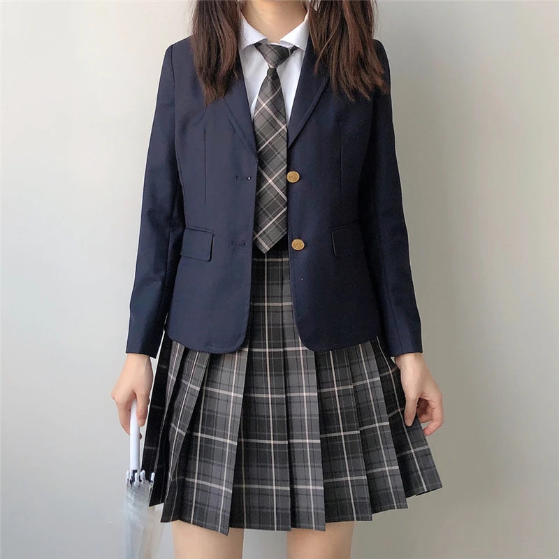 Japan Preppy Style Women's Navy Blue Coat Set Kawaii High School Class Girl Student Uniform Cute JK Blazer Clothing for Autumn