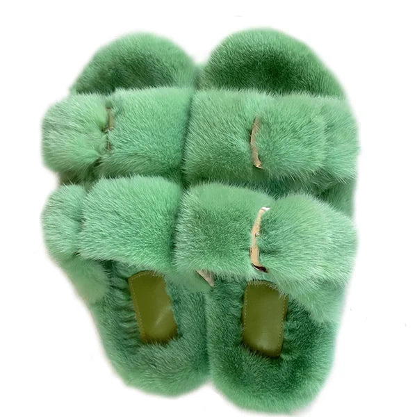 Slippers Ladies Summer Fluffy Mink Fur Slippers 100% Mink Fur Slippers Ladies Sandals 2021 Home Slippers Girls Outdoor Slippers
