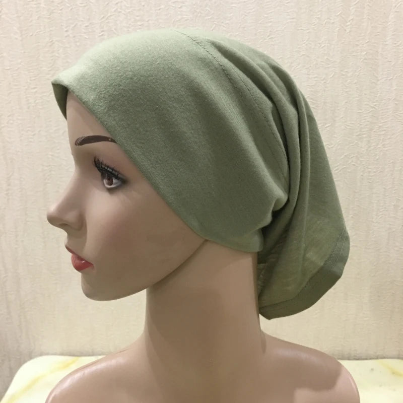 H065 plain tube hats Muslim Turban Pure Color Stretch Inner Hijabs For Caps Ready To Wear Women Head Scarf Under Hijab Bonnet