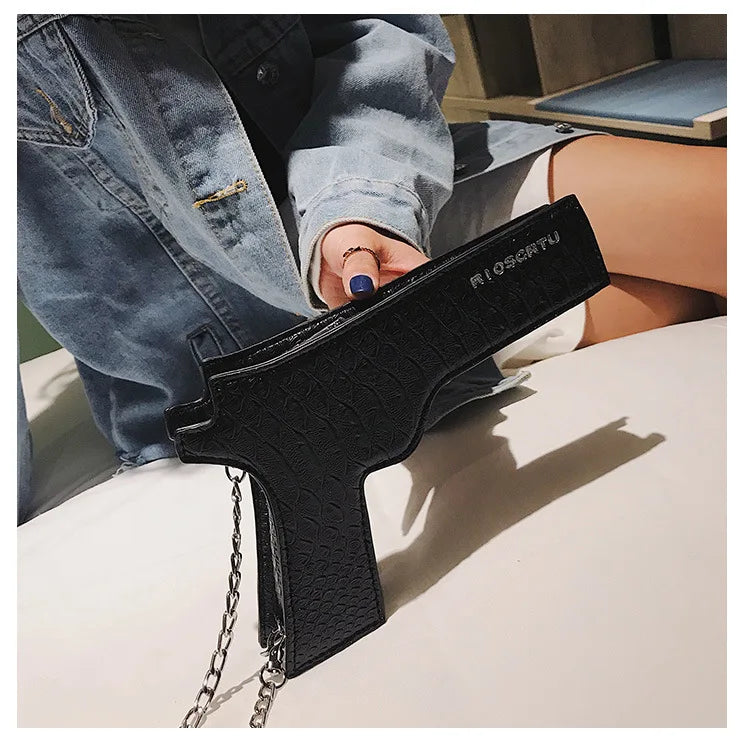 YoReAi New 3D Gun Shaped Chains Women Shoulder Bags Luxury Leather Crossbody Bag Lady High Quality Small Purses Clutch for Girls