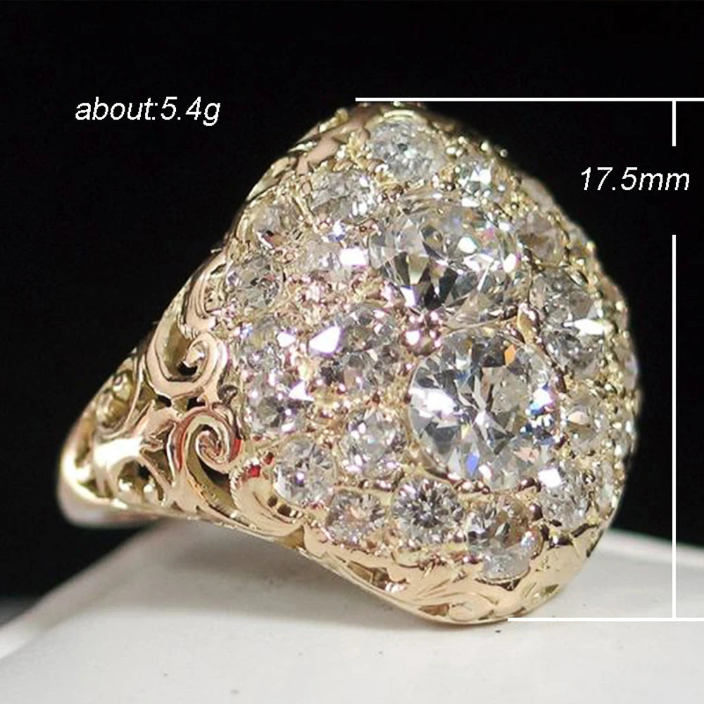 Huitan Gorgeous Gold Color Bridal Wedding Rings Full Cubic Zirconia Brilliant Lady Party Accessories High-quality Women Jewelry