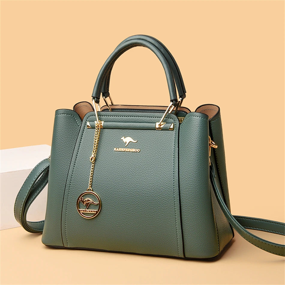 Casual Tote Women's Soft Leather Handbag Luxury Designer 3 Layers Shoulder Crossbody Bag Lady Large Capacity Shopper Sac A Main