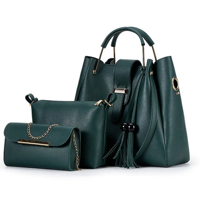 Fashion Women Bucket Handbag Large Capacity PU Leather Shoulder Bag Female  Wild 3 Pcs Set Retro Tote Tassel Messenger Bags 2026