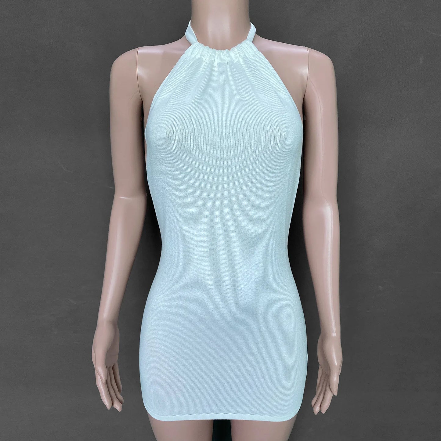 Cryptographic Halter Sexy Backless Mini Dresses Bodycon Skinny Club Party Sleeveless Knitted Dress Fall Streetwear Beach Holiday