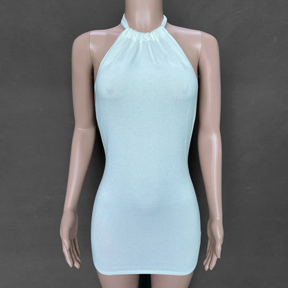 Cryptographic Halter Sexy Backless Mini Dresses Bodycon Skinny Club Party Sleeveless Knitted Dress Fall Streetwear Beach Holiday